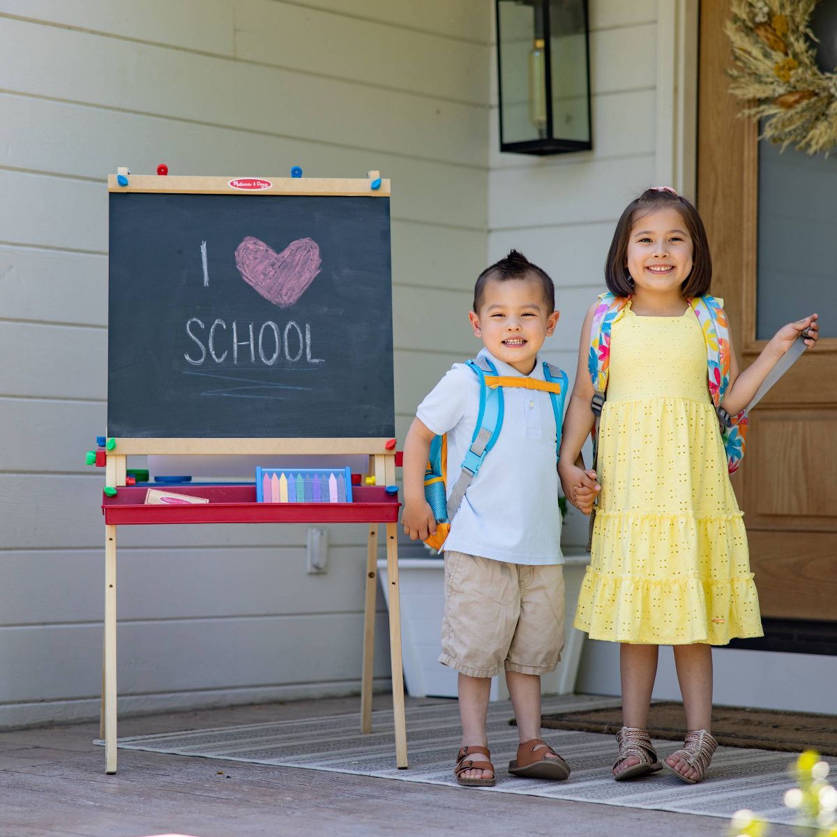 Melissa & Doug Deluxe Standing Art Easel - Dry-Erase Board, Chalkboard, Paper Roller - thumbnail 2