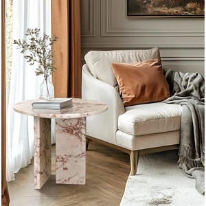 Natural Marble Coffee Table,Small Round 17 W x15 H Inch Coffee Table for Living Room,Modern Real Marble Coffee Table-Cuddlewood - 1 of 4