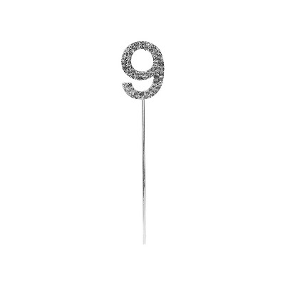 O'Creme Rhinestone Silver-Colored Number-9 Cake Topper 1-1/2 Inch