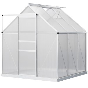 6' x 6' x 6.5' Polycarbonate Greenhouse with Aluminum Frame, Walk-in Heavy Duty Green House with Adjustable Roof Vent, Rain Gutter and Sliding Door - 1 of 4