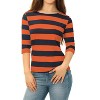 INSPIRE CHIC Women's Stripes Casual Basic Elbow Sleeves Boat Neck Slim Fit T-Shirts - 3 of 4