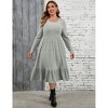 Plus Size Women's Ribbed Knit Maxi Dress - High Waist, Side Pockets, Round Neck Long Ankle-Length Dress - 3 of 4