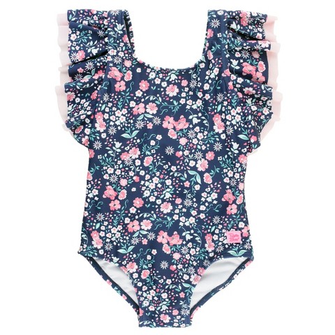 RuffleButts Toddler Girls Butterfly One Piece Swimsuit - Moonlit Meadow, Size: 4T