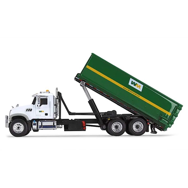 Mack Granite MP Garbage Truck w/Tub-Style Roll-Off Container Waste Management White & Green 1/87 HO Diecast Model by First Gear, 2 of 4
