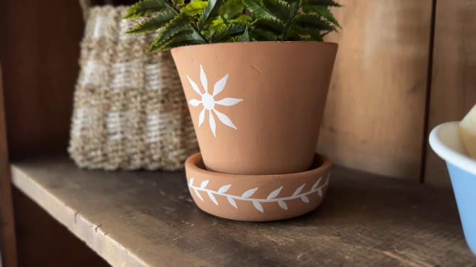 Set of 2 Floral Planter with Saucer Terracotta by Foreside Home & Garden, 2 of 10, play video