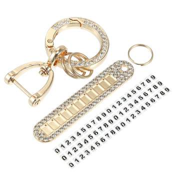 Unique Bargains Metal Rhinestone Car Fob Keychains D-Shaped Key Ring Set