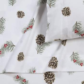 Tribeca Living Queen Pine Cones and Berries Portuguese Cotton Flannel Extra Deep Pocket Sheet Set