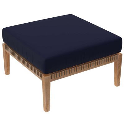 Modway Clearwater Patio Ottoman – Outdoor Teak Wood Footrest with Slatted Top