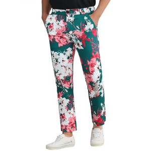 Lars Amadeus Men's Straight Leg Flat Front Floral Printed Dress Pants - 1 of 4