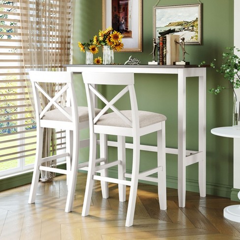 Wood Table and Chairs 3-Piece Set, White