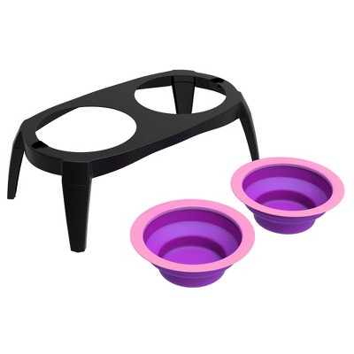 Pet Adobe Elevated Collapsible Silicone Food and Water Bowls With Nonslip Stand for Cats and Dogs - 15.6" x 7.5", Pink