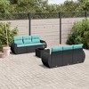 vidaXL 7 Piece Patio Sofa Set with Cushions Black Poly Rattan - Black and Blue - 2 of 4