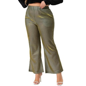 Agnes Orinda Women's Plus Size Party Metallic Sparkly Elastic Waist Wide Leg Flare Palazzo Pants with Pockets - 1 of 4