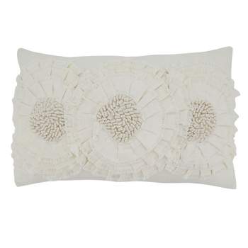 Saro Lifestyle Floral Appliqué Throw Pillow With Down Filling, Ivory, 14" x 23"