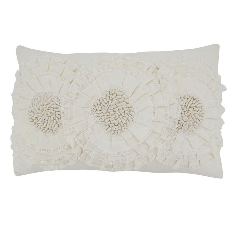 Saro Lifestyle Floral Appliqué Throw Pillow With Down Filling, Ivory, 14" x 23", 1 of 3