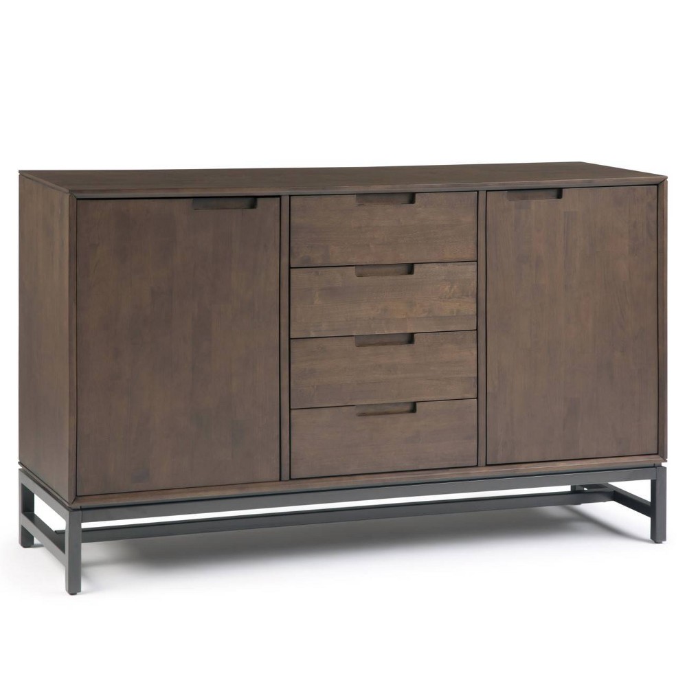 60" Devlin Mid-Century Sideboard with Centre Drawers Walnut Brown - WyndenHall: Hardwood Credenza, Adjustable Shelves