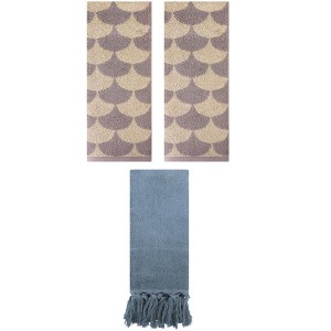 REGALWOVEN 3 Packs Cotton Geometric and Solid Absorbent Soft Hand Towel for Bathroom Kitchen - 1 of 4