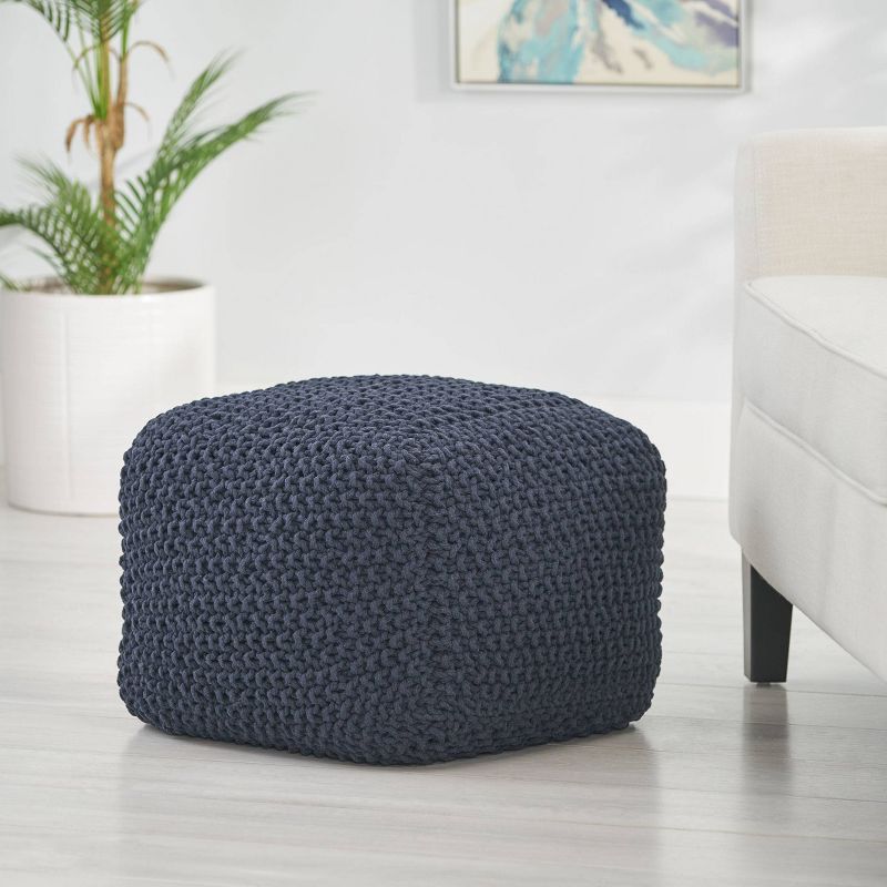 Pim Modern Knitted Cotton Cube Pouf Dark Blue - Christopher Knight Home, 3 of 8