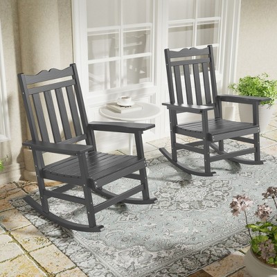 Sonkuki Patio Outdoor 2-Piece Adirondack Rocking Chairs with Big Armrests, Weather Resistant, Easy Installation, Lawn and Backyard