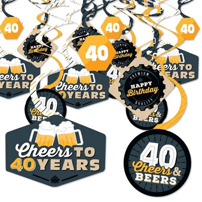 Big Dot of Happiness Cheers and Beers to 40 Years - 40th Birthday Party Hanging Decor - Party Decoration Swirls - Set of 40