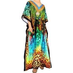 LA LEELA Women's Summer Beach Maxi Caftan Dashiki Dresses 2X-3X Blue Animal Skin - 1 of 4