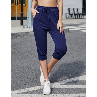 Womens Capri Sweatpants Soft Knit Athletic Pants Drawstring Jogger Pants Yoga Pants