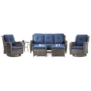 UPTIOT Polyethylene (PE) Wicker 5 - Person Seating Group with Cushions - 1 of 4