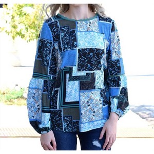 Women's Bohemian Floral Print Patchwork Top - Shewin Inc. - 1 of 2