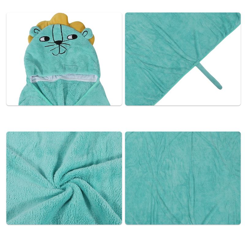 Unique Bargains Soft Absorbent Coral Fleece Hooded Towel for Bathroom Classic Design 53"x31" Light Green 1 Pc, 3 of 7