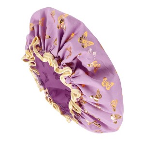 Unique Bargains Women Double Layer Gilded Butterfly Shower Cap 1 Pc - 1 of 3