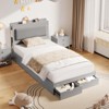 Modern Twin Platform Bed Frame with Upholstered Headboard, Storage Shelves, and 2 Hidden Drawers - 3 of 4