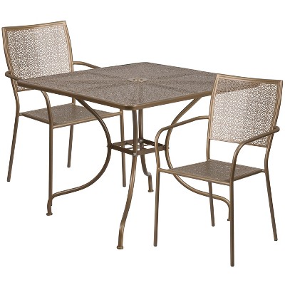 Flash Furniture Oia Commercial Grade 35.5" Square Indoor-Outdoor Steel Patio Table Set with 2 Square Back Chairs