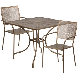 Flash Furniture Oia Commercial Grade 35.5" Square Indoor-Outdoor Steel Patio Table Set with 2 Square Back Chairs - 1 of 4