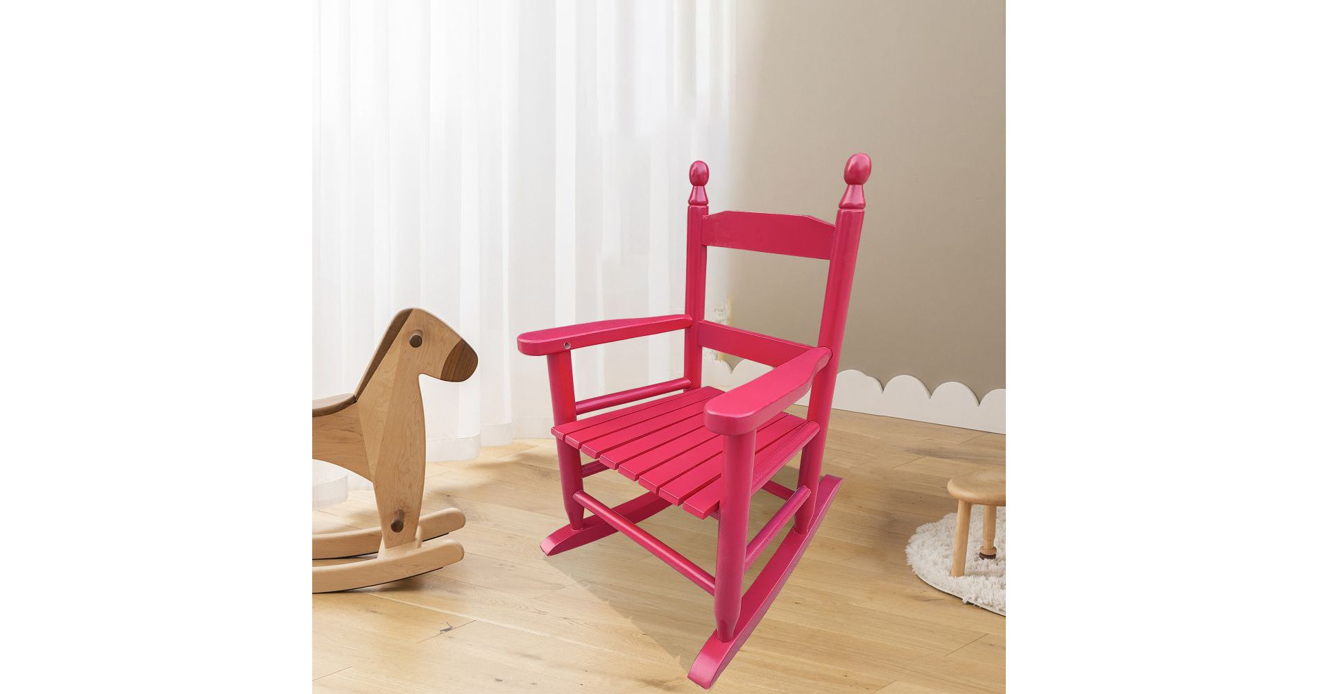 Aghana Digitals Kids' Rocking Chair - Solid Populus Wood, 110 LBS Capacity, Indoor/Outdoor Use with Rose Red 2.95x15.55x22.8 in
