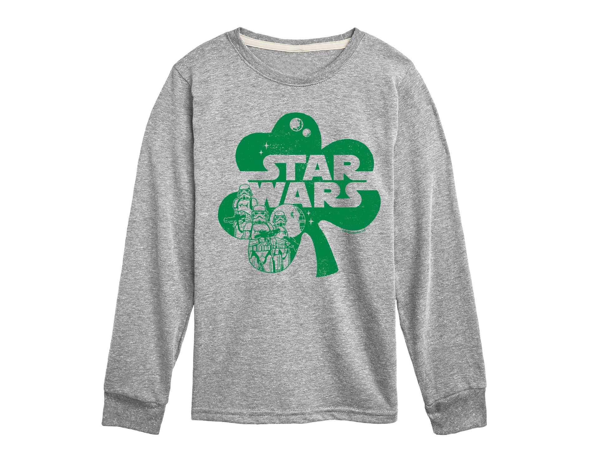 Boys' Star Wars St. Patricks Day Clover Long Sleeve Graphic T-Shirt - Athletic Heather - Medium