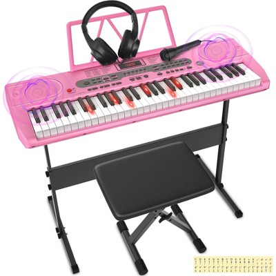 SKONYON 61 Key Lighted Keyboard Piano Electric Keyboard Kit with Stand, Bench, Headphones and Built-in Speakers
