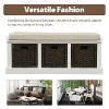 Rustic Storage Bench with 3 Removable Classic Rattan Basket , Entryway Bench Storage Bench with Removable Cushion (White) - 4 of 4