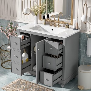 TIRAMISUBEST 36" Bathroom Vanity with Ceramic Sink, Freestanding Bathroom Vanity Cabinet with 1 Door, 4 Drawers & Adjustable Shelf - 1 of 4