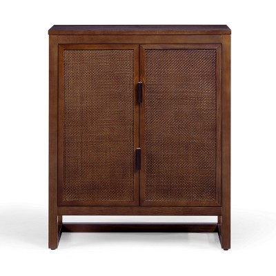 Teamson Home Hatteras Accent Cabinet with 2 Rattan Inlay Doors and Adjustable Shelves