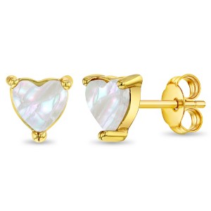 Girls' Tiny Mother of Pearl Heart Gold Plated Sterling Silver Earrings - In Season Jewelry - 1 of 4