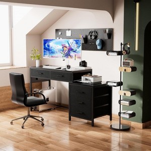Aheaplus Home Office Desk with 5 Drawers, Reversible Computer Desk with Power Outlet,Corner Writing Desk with File Cabinet - 1 of 4