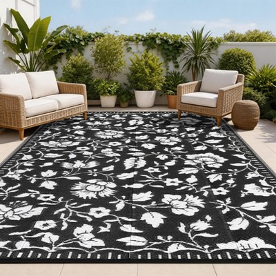 Rugshop Tappeto Per Esterno Maui, In Polipropilene Riciclato, Reversibile, Motivo Floreale, Cm 157 X 178, Colore Blu Navy, Ideale Per Patio, Campeggio, Camper E Spiaggia