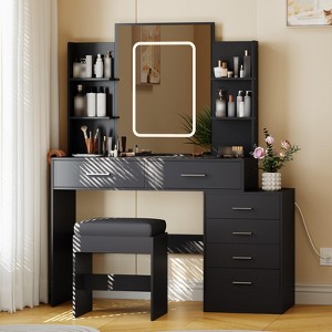 GustoWave Vanity Desk with Mirror and Lights, Makeup Vanity Set with 6 Drawers, Vanity with Charging Station, Vanity with Stool - 1 of 4