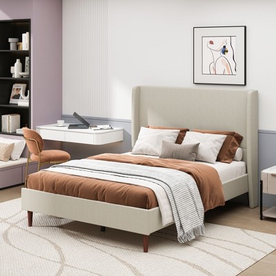 NicBex Queen/King Upholstered Bed Frame with High Wingback Headboard,Platform Bed Frame with Wood Slats Support,No Box Spring Needed,Easy Assembly