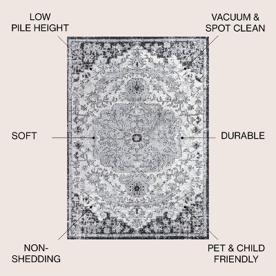 Gray and Black Medallion Synthetic 4' x 6' Area Rug