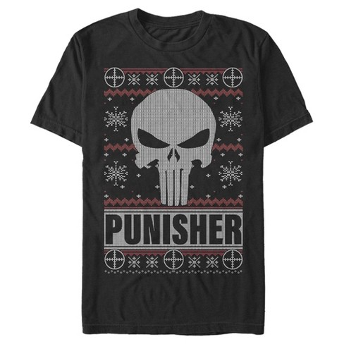 Men's Marvel Ugly Christmas Punisher Logo T-shirt - Black - 3x