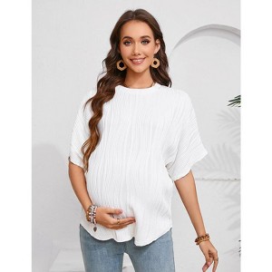 Womens Maternity Shirts Summer Ribbed knit Short Sleeve Casual Pregnancy Clothes Crewneck Loose Maternity Tops - 1 of 4