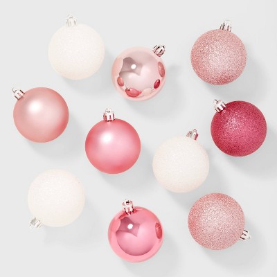 50ct Shatter-Resistant Round Christmas Tree Ornament Set Pink/White - Wondershop™
