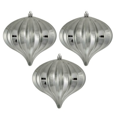 Pewter Shiny Shatterproof Plastic Onion Christmas Ornaments, Set of 3