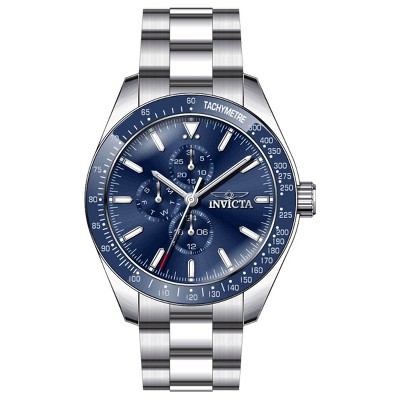 Invicta 38965 Men's Aviator Blue Bezel Silver Tone Bracelet Watch